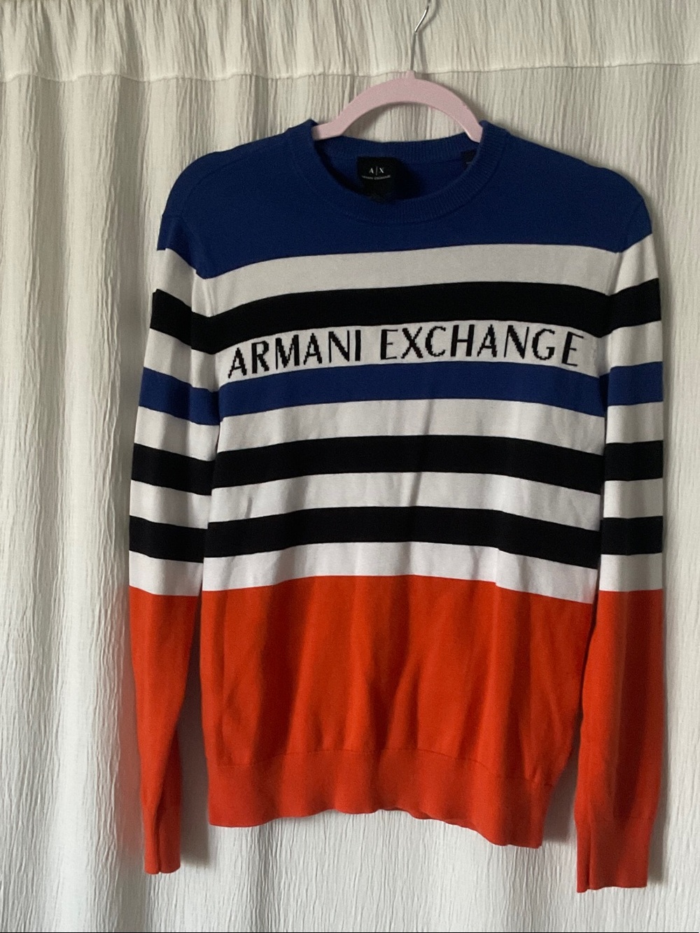 Armani Exchange Men’s Striped Crewneck Sweater - Blue, Black, White, Orange